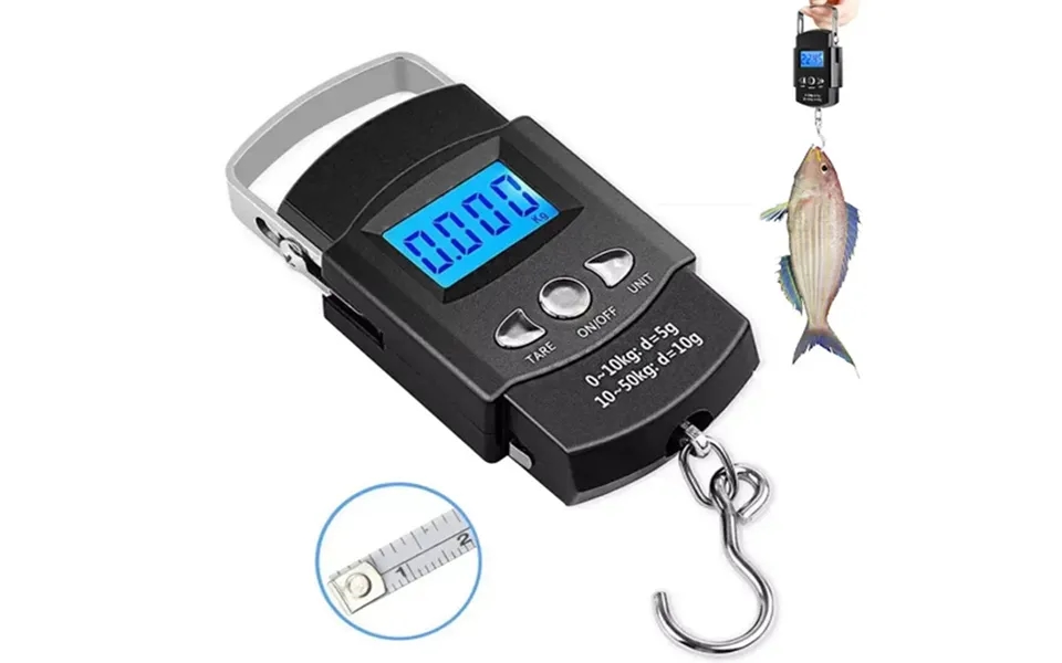 50kg 10g Portable Lcd Electronic Hand Scale Travel Hanging Scale With 100cm Long Retractable Measuring Tape