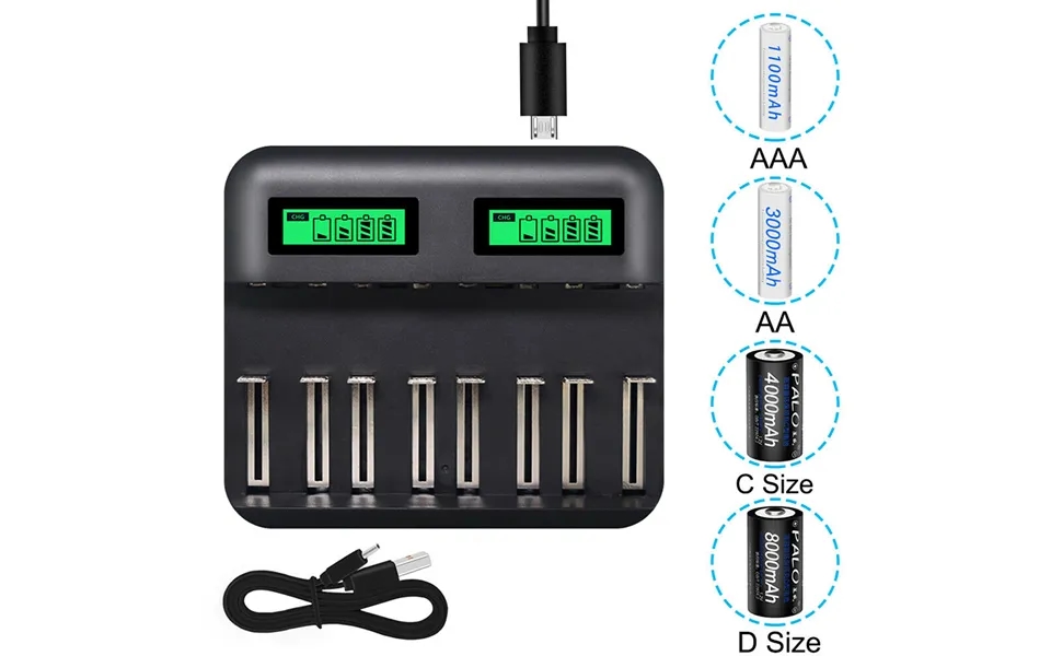 8-slot Battery Charger Usb Powered Aa Aaa C D Rechargeable Battery Charger With Lcd Display 2021 New Arrivals