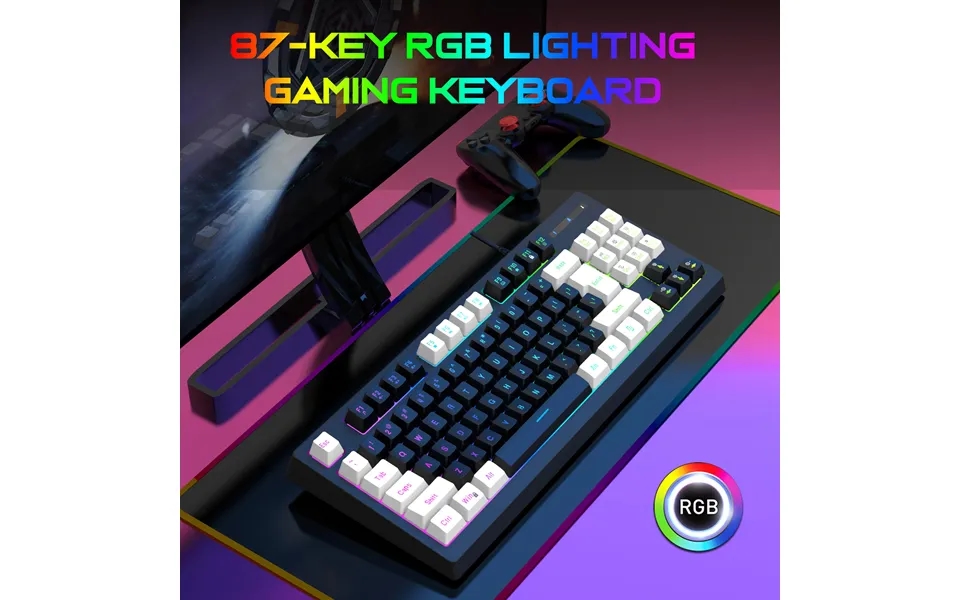 87-key Wired Membrane Rgb Backlit Mechanical Feel 25-key Conflict-free Gaming Keyboard Black And White