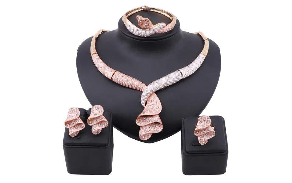 African Beads Jewelry Set Women Gold Colorful Crystal Wedding Party Necklace Bangle Earring Ring