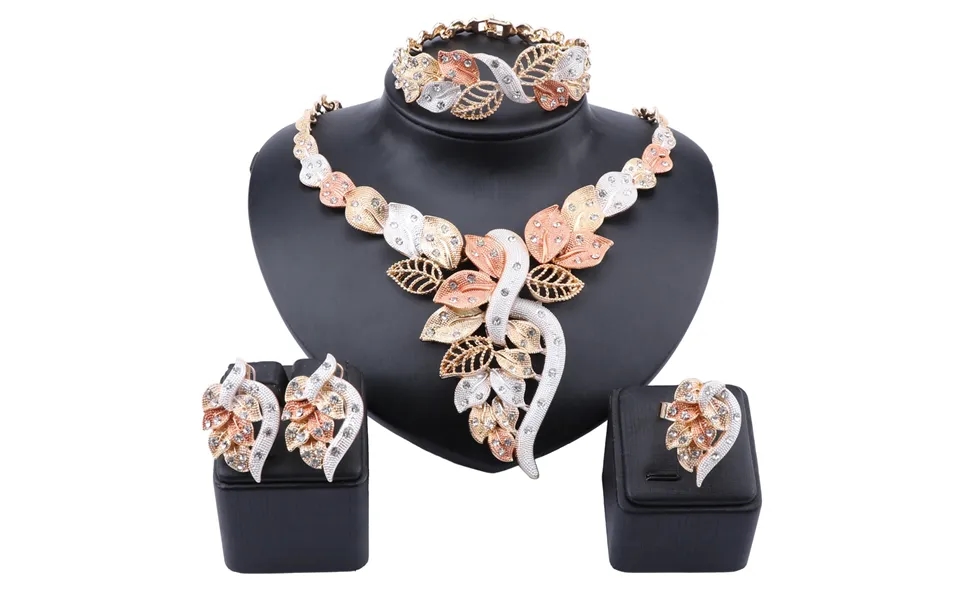 African Dubai Gold Jewelry Nigerian Crystal Necklace Earrings Ring Women Italian Bridal Accessories Jewelry Sets