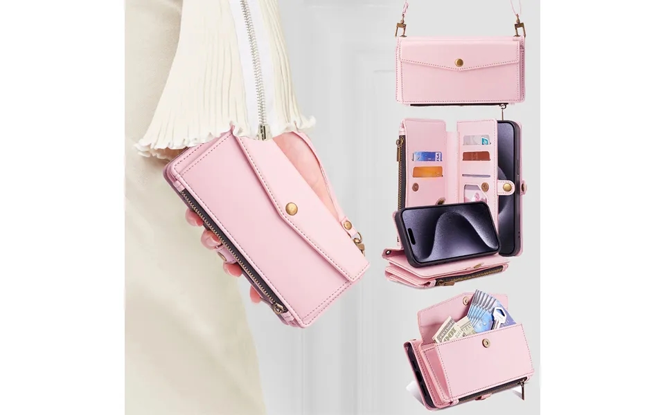 Applicable To Iphone Crossbody Shoulder Strap Leather Case 16 Pro Multifunctional Mobile Phone Case 14 Insert Card 15 Wa