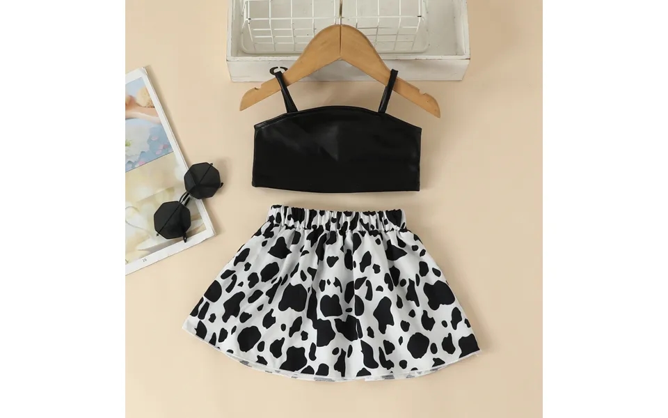 Babies' Clothes Baby Leather Jacket Double Shoulder Strap Top Cow Skirt Strapless Leather Short Top Suit Skirt