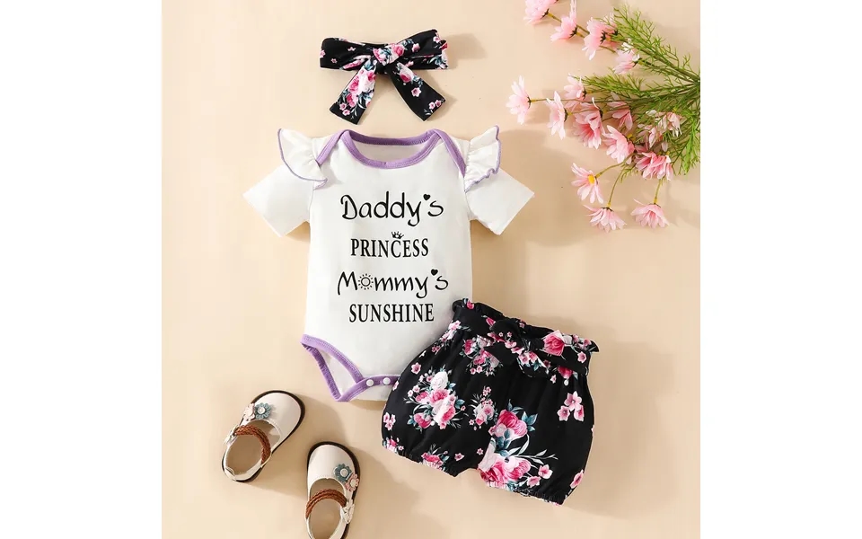 Babies' Clothes Baby Short Sleeve Triangle Romper Shorts Set Baby Girl Alphabet Summer Tops Belt Flowers Cute Pants