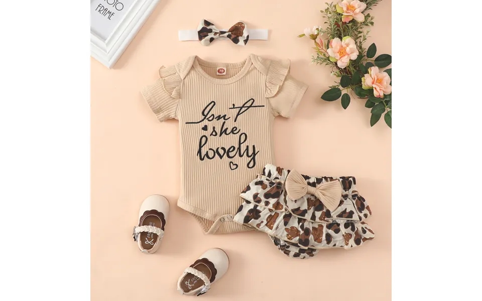 Babies' Clothes Baby Summer Romper Shorts Suit Baby Girl Short-sleeved Letter Triangle Romper Bowknot Leopard Print Shor