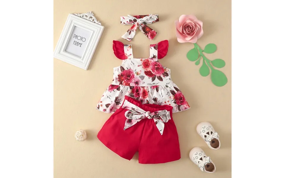 Babies' Clothes New Baby Sleeveless Top Skirt Shorts Set Newborn Flower Flying Sleeve Skirt Pants Set