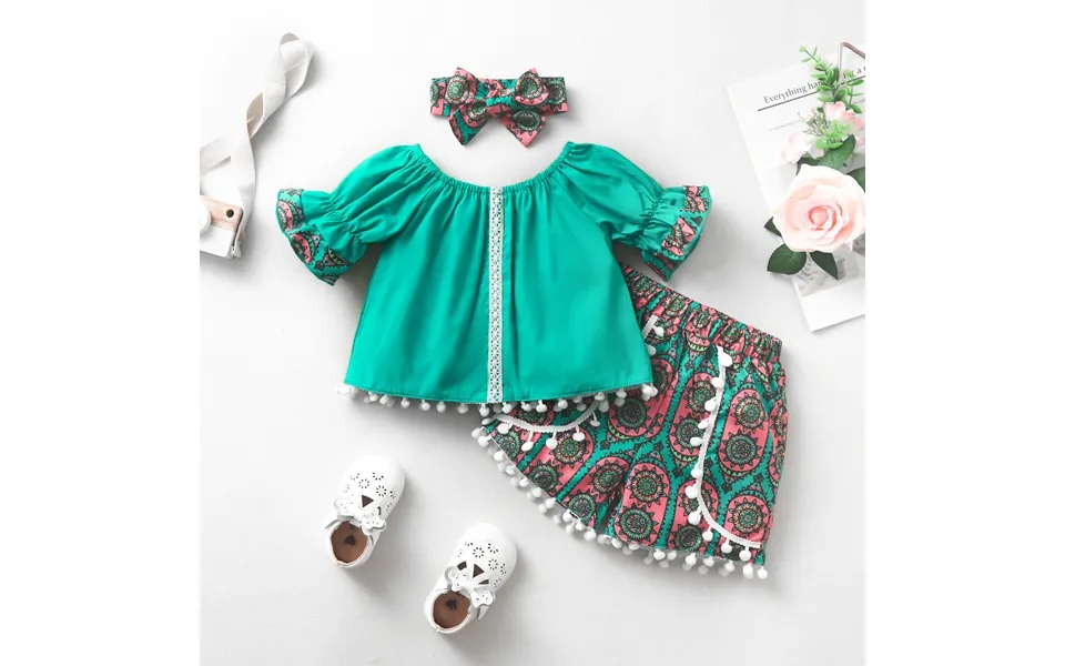 Babies' Clothes Summer Girl Bohemian Trendy Retro Suit Baby Girl Trumpet Sleeve Lace Top Cropped Pants Tassel Three-piec