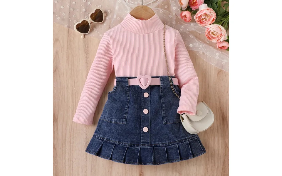Baby Clothing Children's Clothes Girls Solid Color Vest Long Sleeve Shirt Denim Open Bag Pleats Skirt Suit