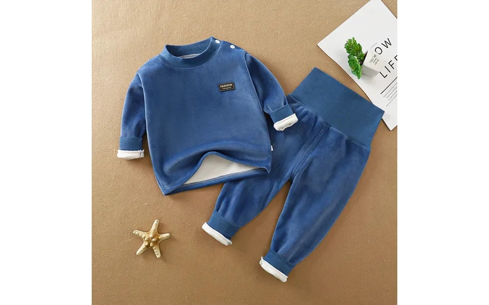 Baby Warm Underwear Set Autumn And Winter Children's Baby Plus Fleece Thickened High Waist Belly Care Baby Long Johns