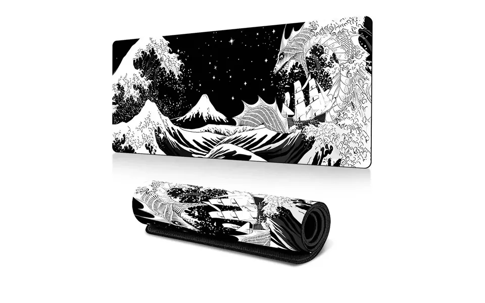 Black And White Waves Large Game Mouse Pad And Seam - Large Office Desk Pad