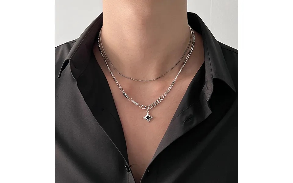 Black Zircon Double Layer Mang Star Necklace For Men's Ins Trendy And Handsome Hip Hop Niche Design High Grade New Versa