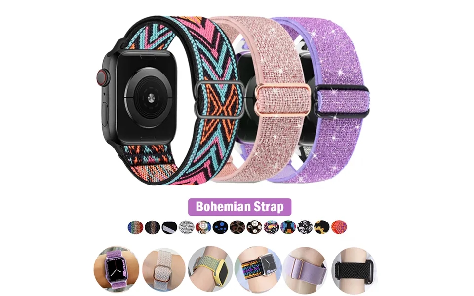 Bohemian Nylon Strap For Apple Watch Ultra Series 8 7 49mm 41mm 45mm 38 42 Elastic Shiny Bracelet Iwatch 6 5 4 3 Se Band