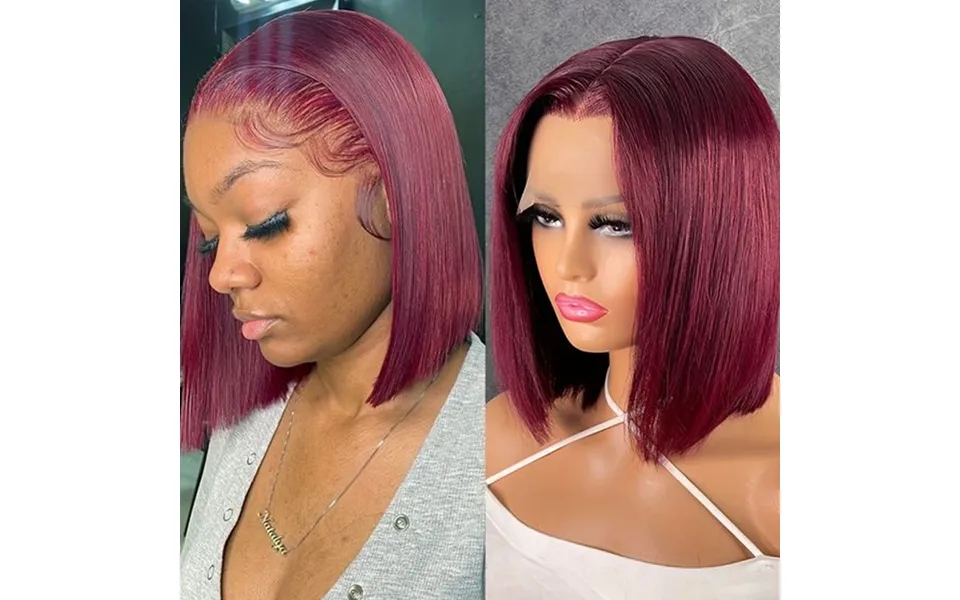 Burgundy Straight Hd Transparent Short Bob Human Hair Wigs Brazilian Red Lace Front Wig Women Pre Plucked