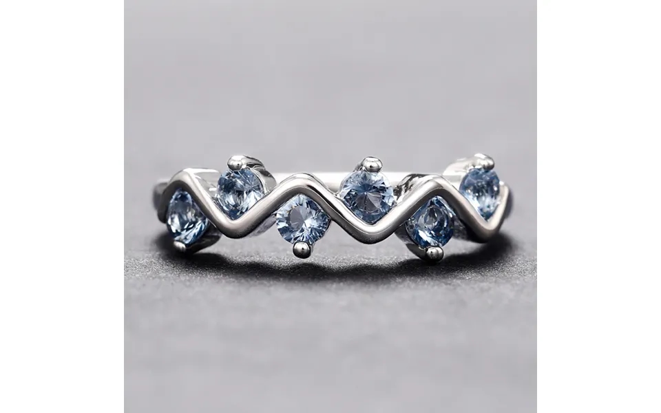 Cao Shi's Wave Zircon Ring With Female Minority Design Copper Inlaid Blue Zircon Personalized Ring Fashion Accessories