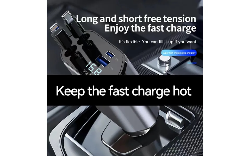 Car Charger 120w Super Flash Extendable Cable Four In One Car Cigarette Lighter Pd Fast Charging Universal