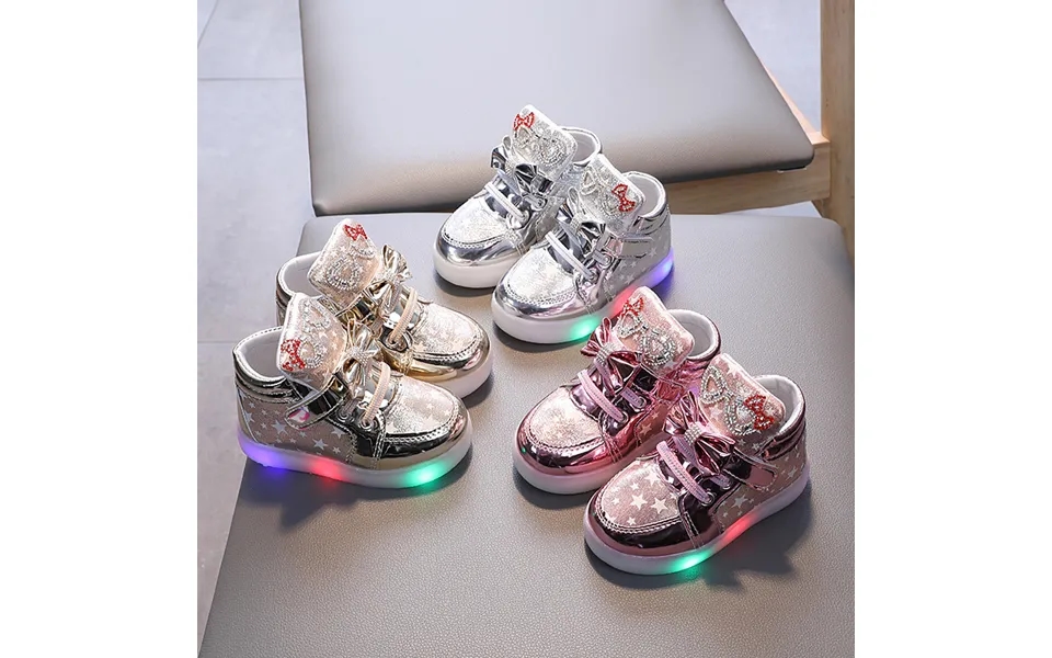 Cartoon Bright Diamond Flash Shoes Boys And Girls Leather Breathable Luminous Sneakers Girls Princess Shoes