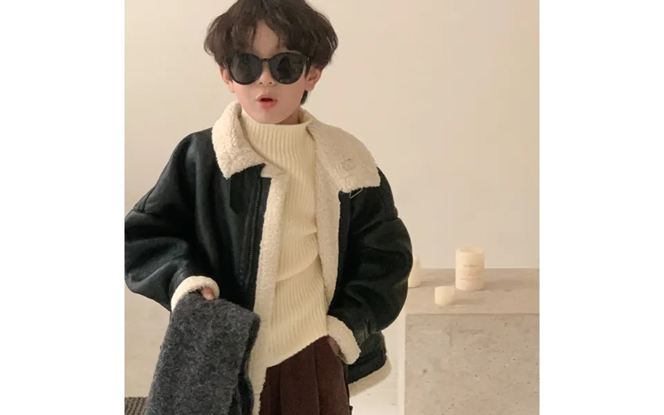 Children's Coat Winter Boy Korean Casual Fur Collar Leather Jacket Children's Extra Zipper Leather Jacket