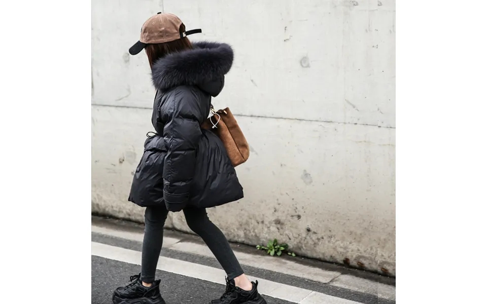 Children's Down Jacket Long Thick Baby Girls White Duck Down Winter Children Big Children Big Hair Collar Children's Clo