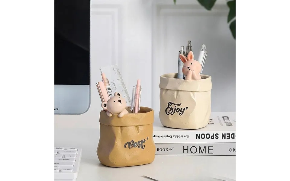 Creative Retro Paper Bag Pen Holder Resin Ornaments Desk Paper Bag Storage Student Pen Holder Holiday Gift
