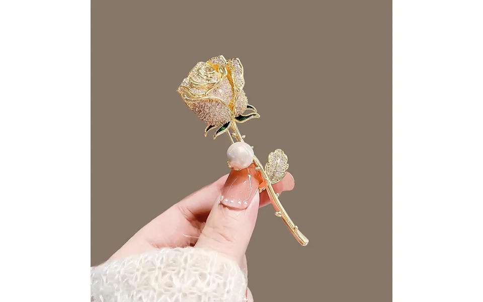 Crochet Tulip Metal Full Diamond Pearl Rose Brooch High-end Cute Brooch Temperament Pin Versatile Suit Accessory For Wom