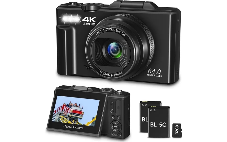 Digital Camera For Photography - Wifi 64mp 4k Vlogging Camera F 3 180 Flip Screen 18x Digital Zoom Compact Vlog Travel C