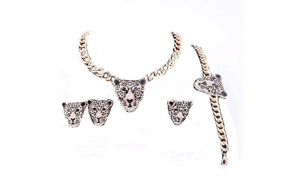 Dubai Gold Color Crystal Enameled Leopard Pendant Statement Necklace Brecelet Earrings Ring Costume Jewelry Set