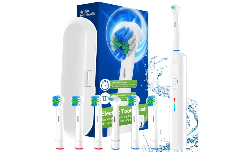 Electric Toothbrush With 6 Brush Heads & Travel Case, Rechargeable Electric Toothbrushes - 3 Modes & 2 Min Timer, Compat