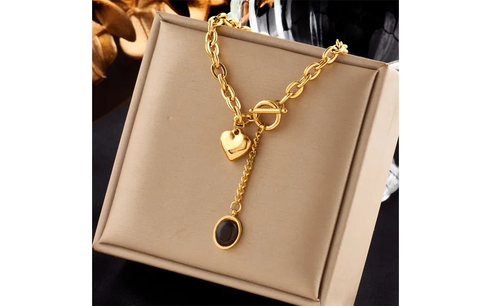 European And American Metal Thick Chain Titanium Steel Oval Tassel Pendant Love Ot Buckle Creative Simple Fashion Heavy