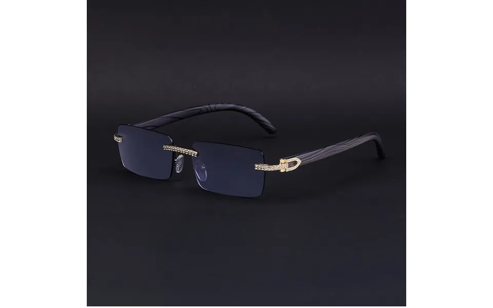 European And American Retro Frameless Men's Sunglasses With Diamond Inlaid Wood Grain - Sunglasses With Legs