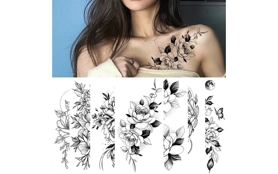 Exclusive Sketch Flower Tattoo Stickers Sketch Tattoo Stickers Rose Flower Black And White Flower Tattoo