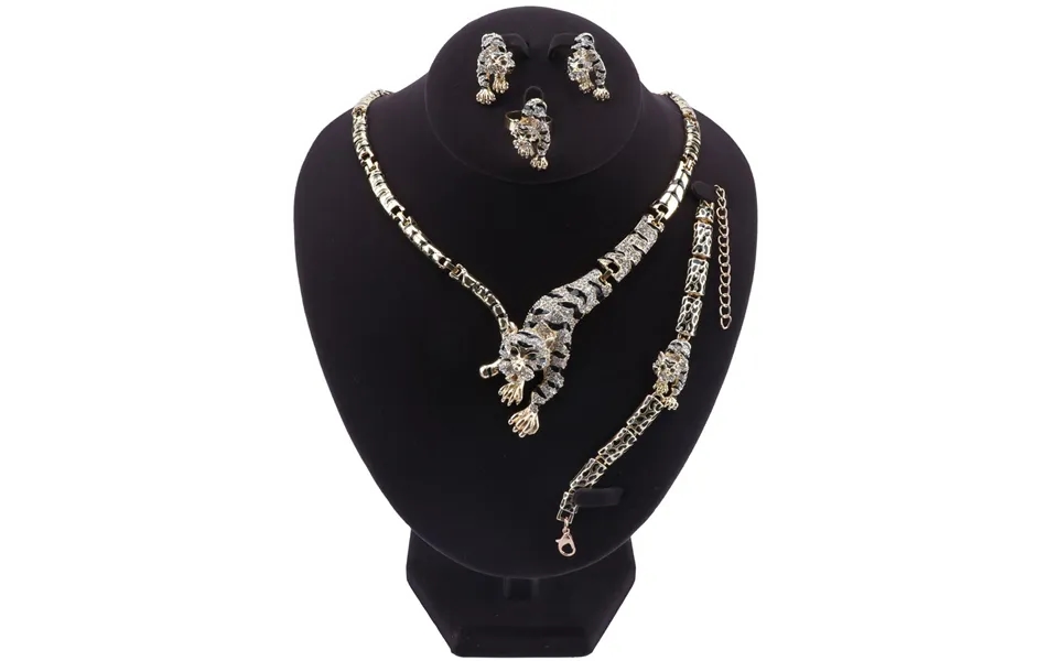 Exquisite Dubai Gold Tiger Crystal Jewelry Set Woman Wedding Costume Design Necklace Earring Ring Bracelet Set