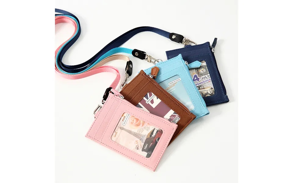 Fashion Pu Leather Card Case With Lanyard Card Case For Men And Women Neck Hanging Evidence Card Case Coin Purse Multi-c