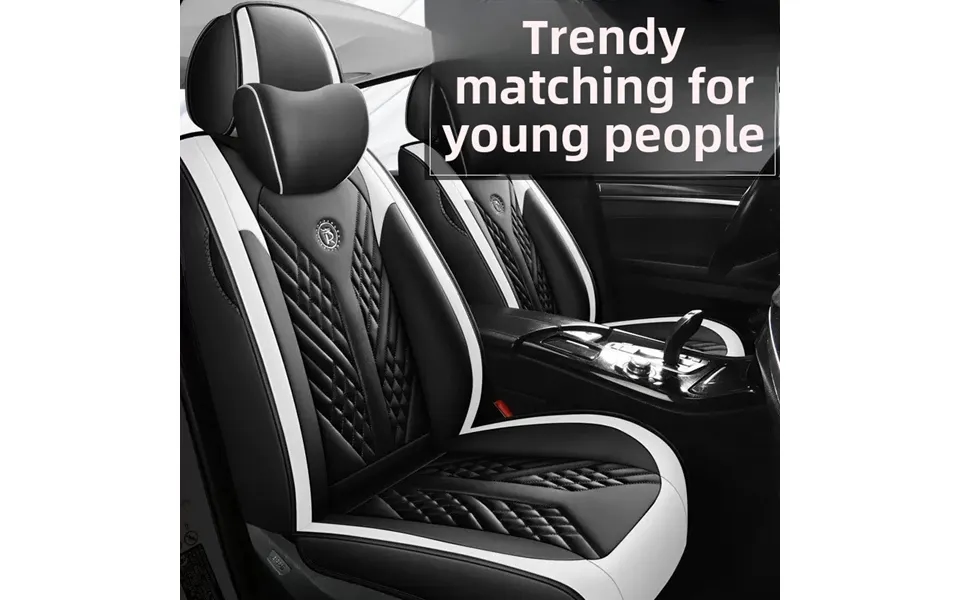 Fashion Sports Car Cushion Four Seasons Universal Full Surrounding High-end Leather Seat Cover Black And White Cushion L