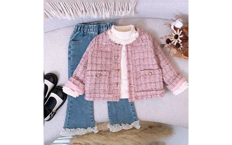 Girls' Autumn Suit Small Fragrance Style Coat Denim Bell Bottoms Spring And Autumn Three-piece Set Tide