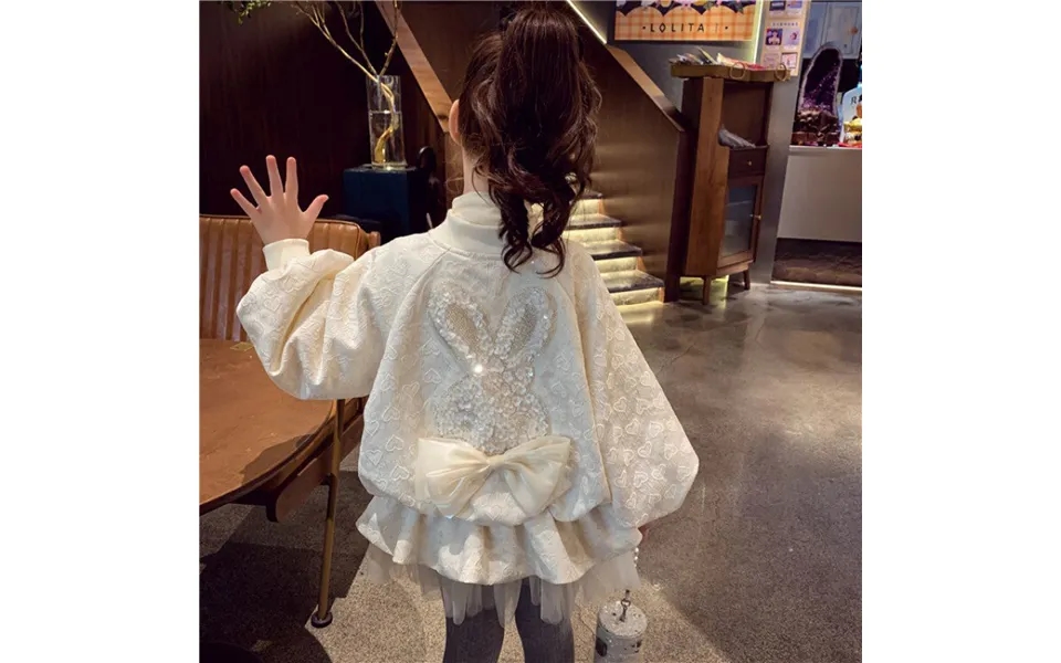 Girls' Sequin Rabbit Embossed Coat Kids' Baseball Jacket Clip Little Girl Chic
