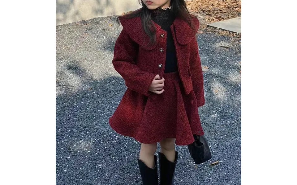 Girls' Winter New Children's Fragrant Wind Fabric Clip Cotton Thickened Coat And Half Skirt Two Piece
