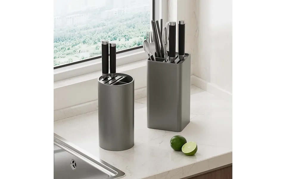 Gray Knife Holder Storage Rack Multifunctional Knife Scissors Kitchen Countertop Knife Holder Stand Storage Box