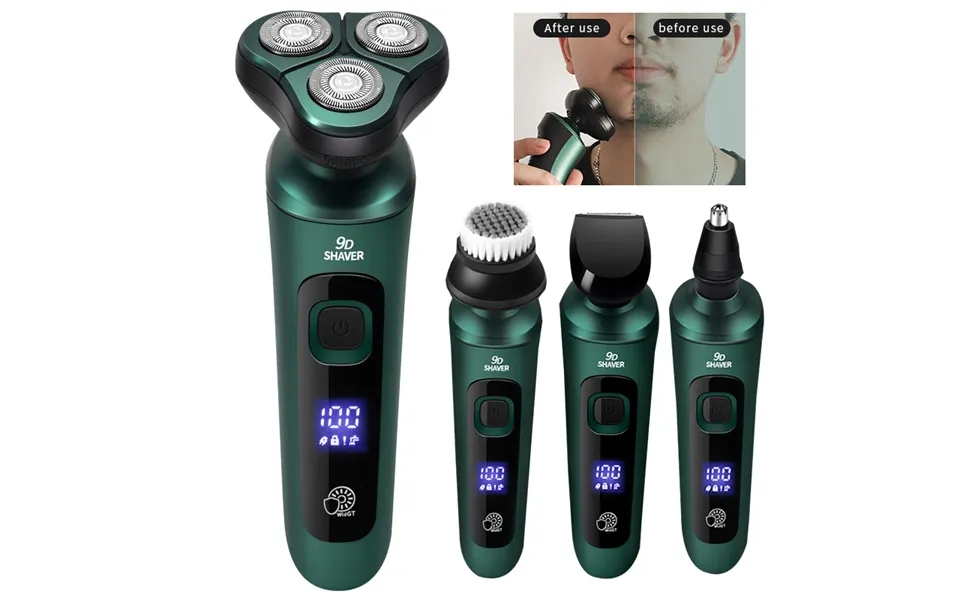 Green Smart Electric Shaver Lcd Digital Display Three-head Floating Razor Usb Rechargeable Washing Multi-function Beard