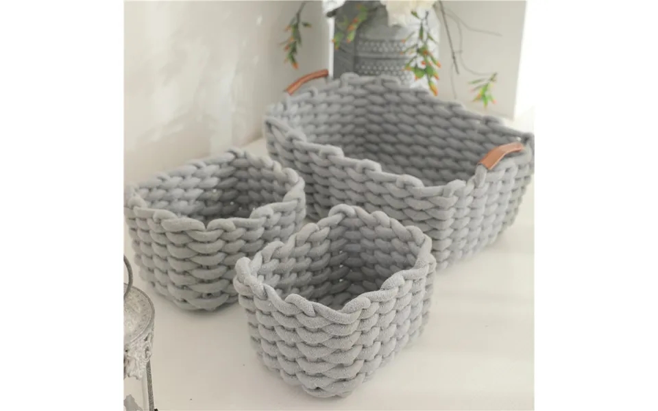 Handled Cotton Rope Woven Storage Basket For Makeup - Lipstick