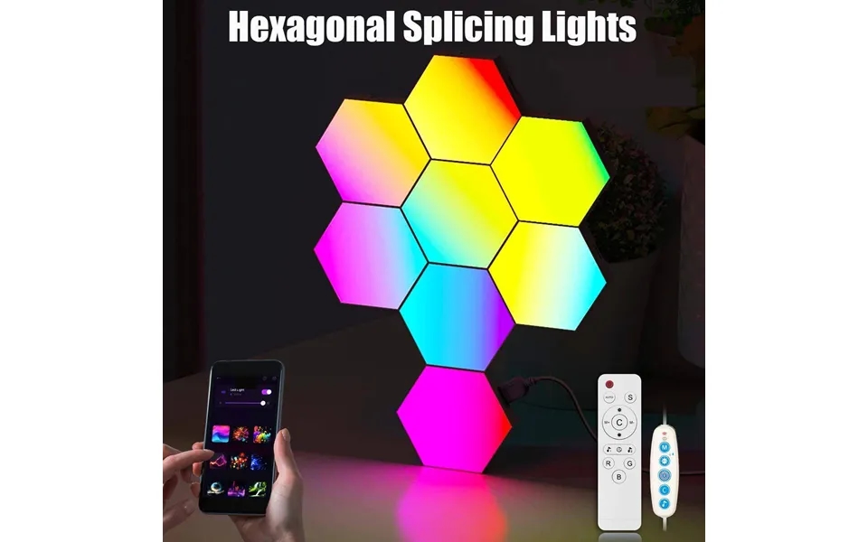Hexagon Rgb Gaming Light Bars With Sound Sync & Voice Control - Modular Led Wall Lights For Pc Setup, Streaming Room, Es