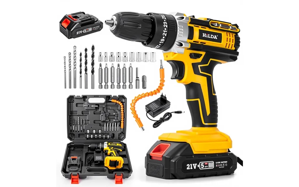 Hilda 21v Cordless Drill Driver With Lithium Battery - 1350 Rpm