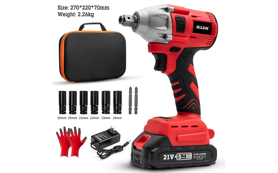 Hilda Cordless Impact Wrench With Lithium Battery - 320nm Max Torque