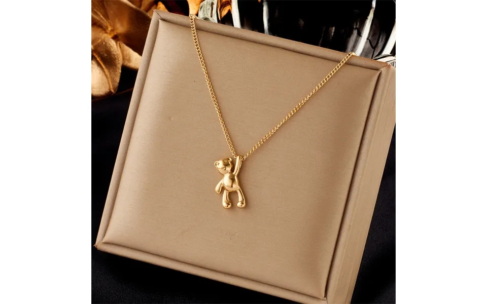 Japanese And Korean Simple Cute Cartoon Three-dimensional Glossy Bear Pendant Titanium Steel Jewelry Metal Chain Versati