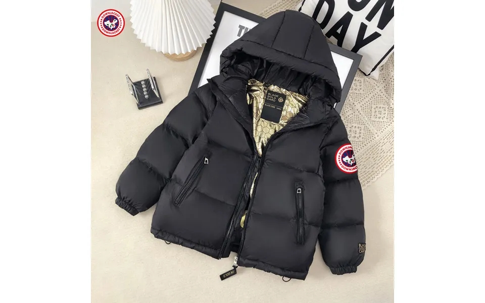 Kids' China Map Embroidered Puffer Jacket - Black & Gold Winter Coat With Detachable Hood, Thickened Windproof Outerwear