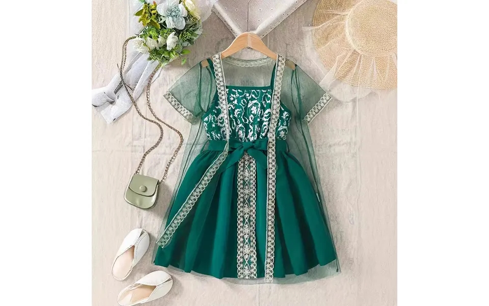 Kids’ Clothing Spring And Summer Style Ins Style Girls' Mesh Outer Shawl Suspender Dress Suit Cross Border Exclusive Sup