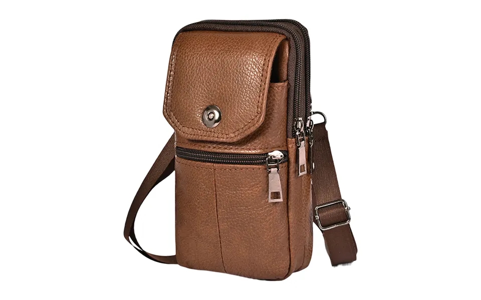 Kunjiuyou Multi Pockets Smooth Zipper Button Closur Phone Waist Bag Men Leather Mobile Phone Small Chest Shoulder Belt B