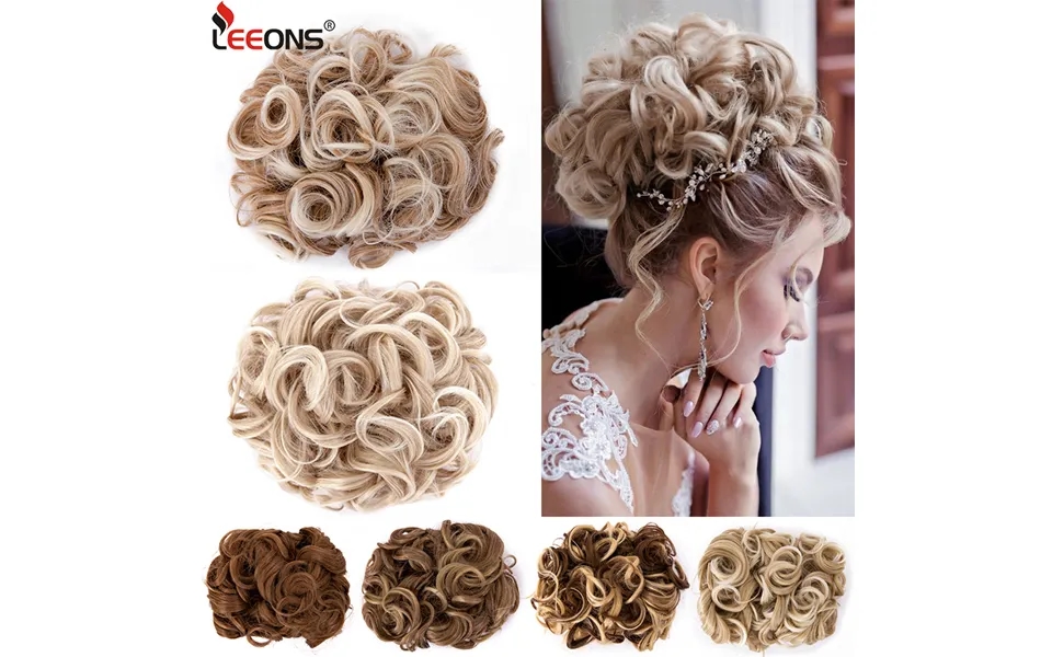 Leeons Synthetic Brown Blonde Curly Chignon Messy Bun Comb Clip In Hair Extension Updos Hairpieces For Women