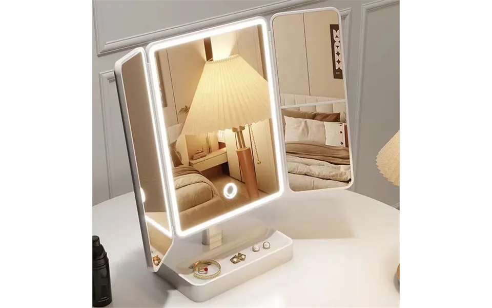 Makeup Mirror With Light Desktop Led Luminous Desktop Fill Light Folding Dressing Table Shell Smart Double Open Beauty M