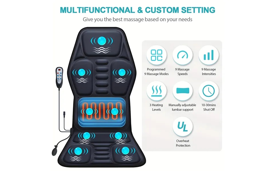 Massage Seat Cushion With Heating - With Adjustable Lumbar Support