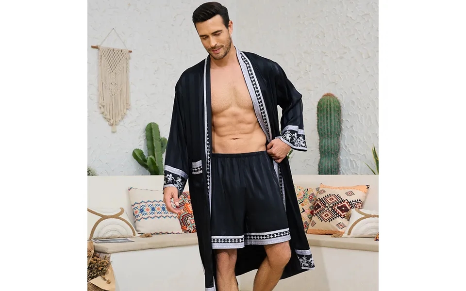 Men's Clothing Baroque Style Satin Robe Shorts Suit Nightgown
